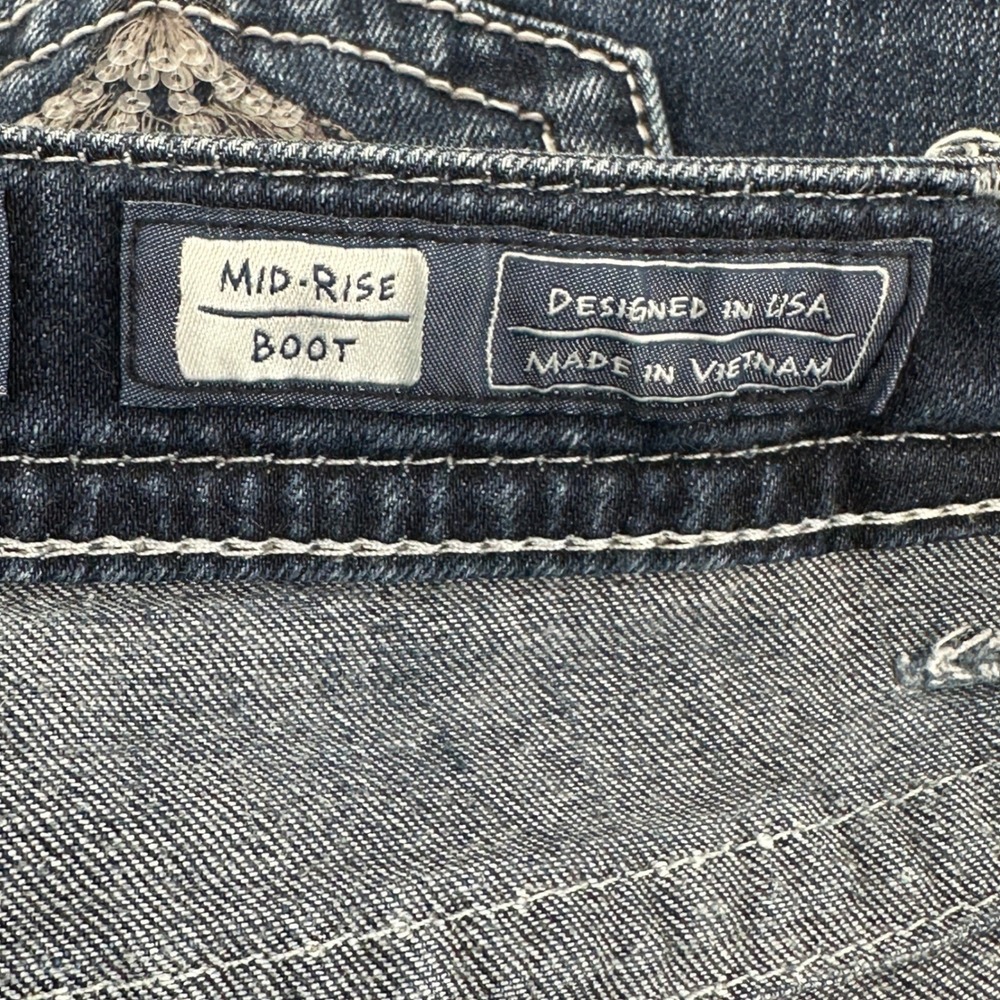 Miss Me Bootcut Jeans Women 30 Blue Dark Wash Embellished Mid Rise Y2K MP8774B - Picture 9 of 12